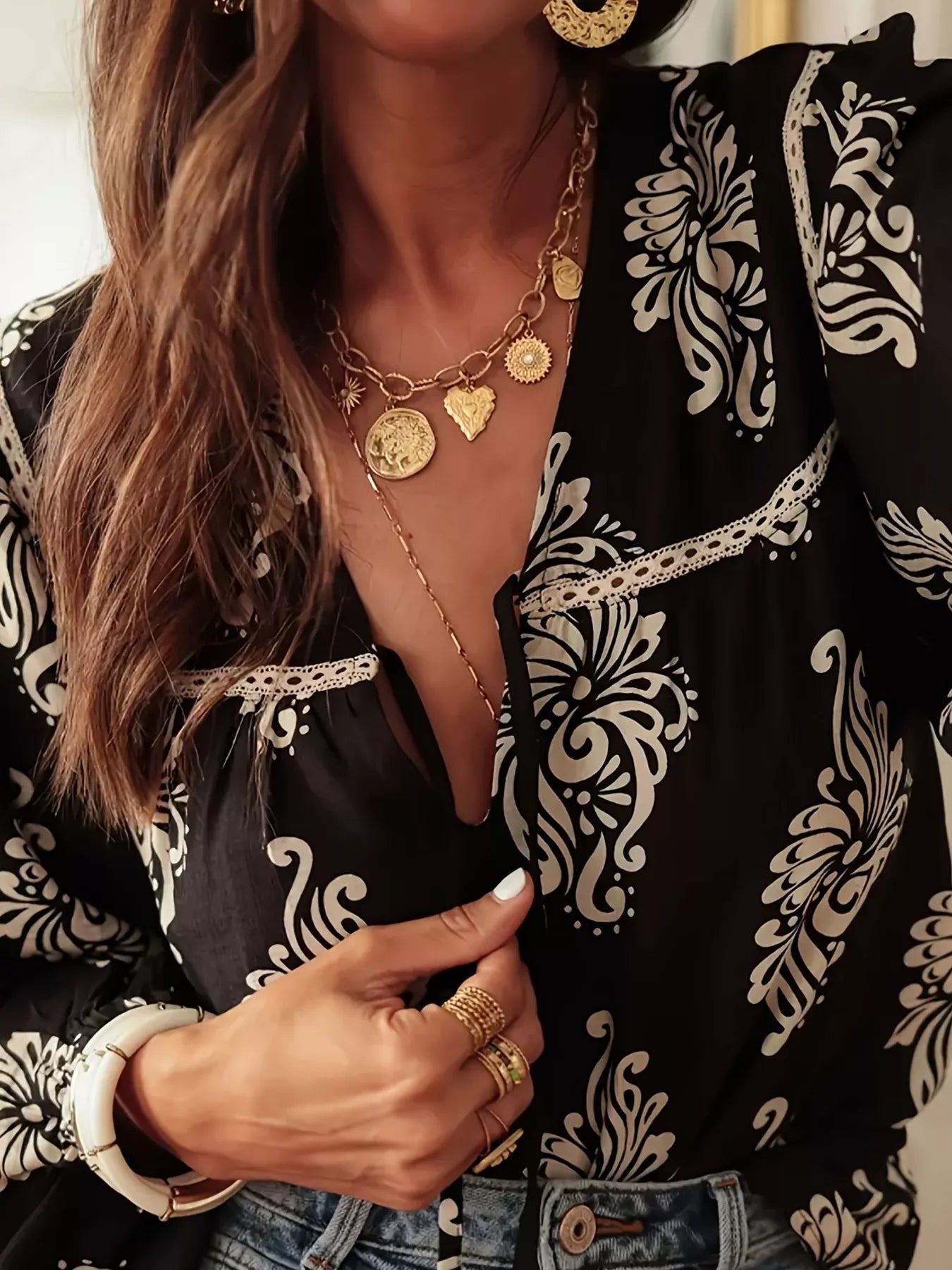 Floral Print Tie-Neck Blouse - RichDrip