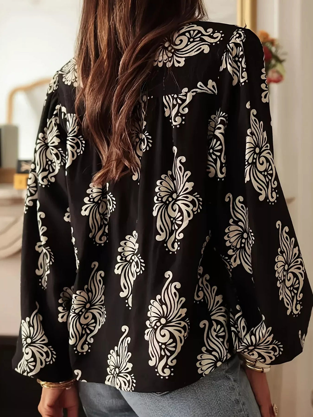 Floral Print Tie-Neck Blouse - RichDrip