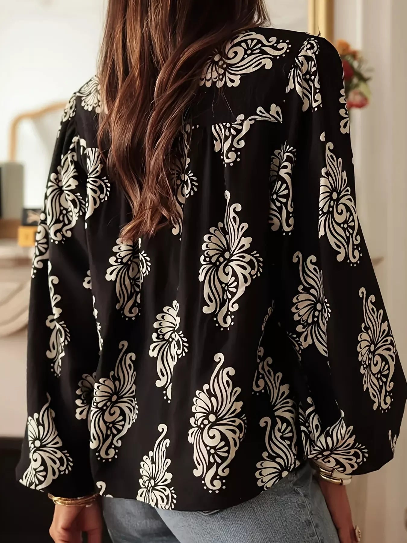 Floral Print Tie-Neck Blouse - RichDrip
