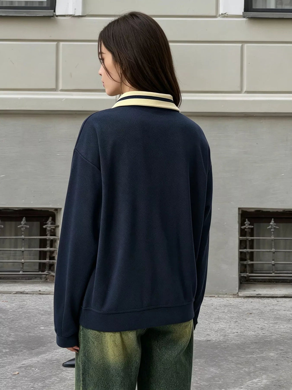 Graphic Sweatshirt with Striped Collar - RichDrip