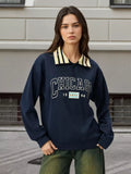 Graphic Sweatshirt with Striped Collar - RichDrip