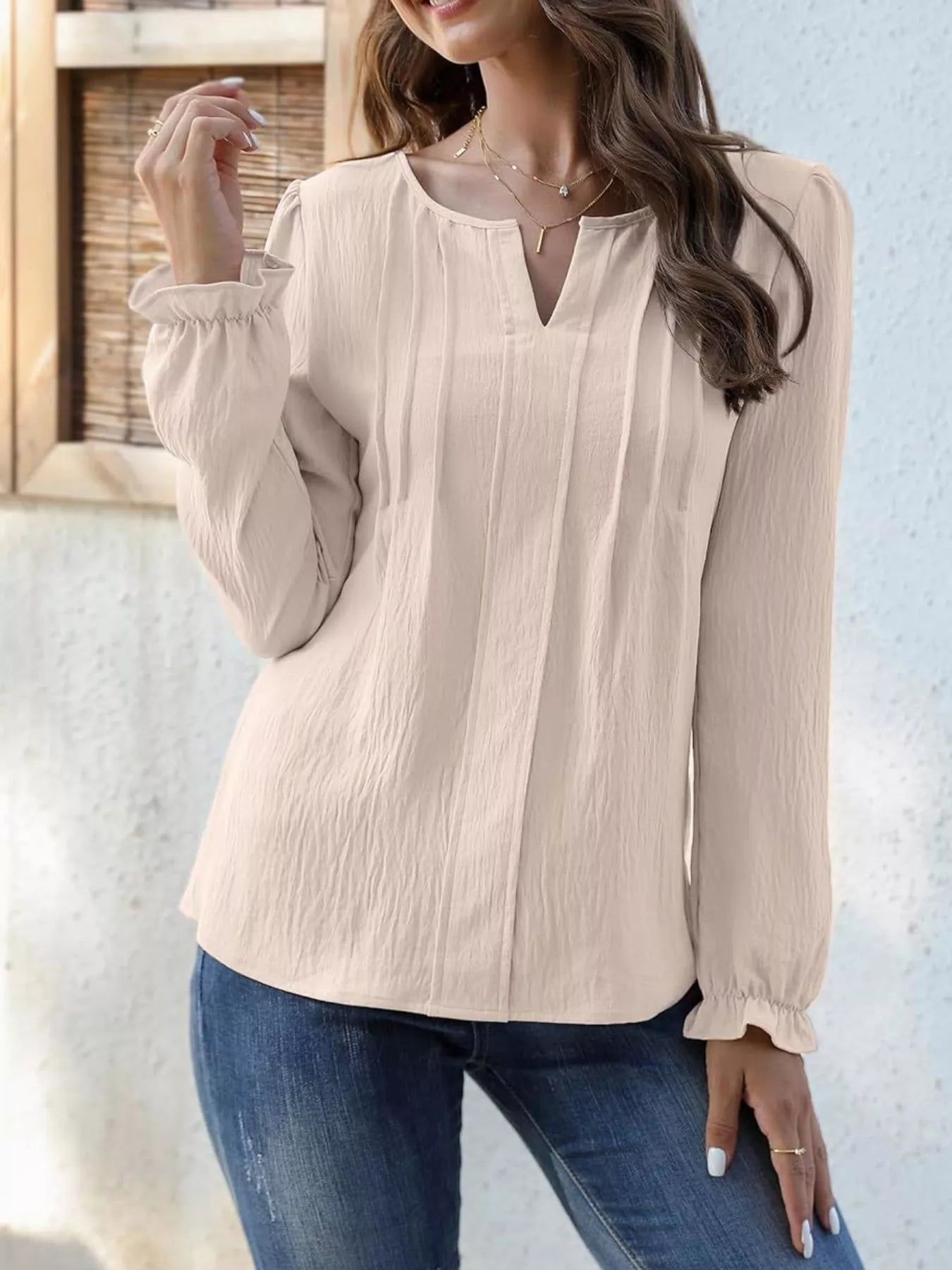 Notched Ruffle Cuff Blouse - RichDrip