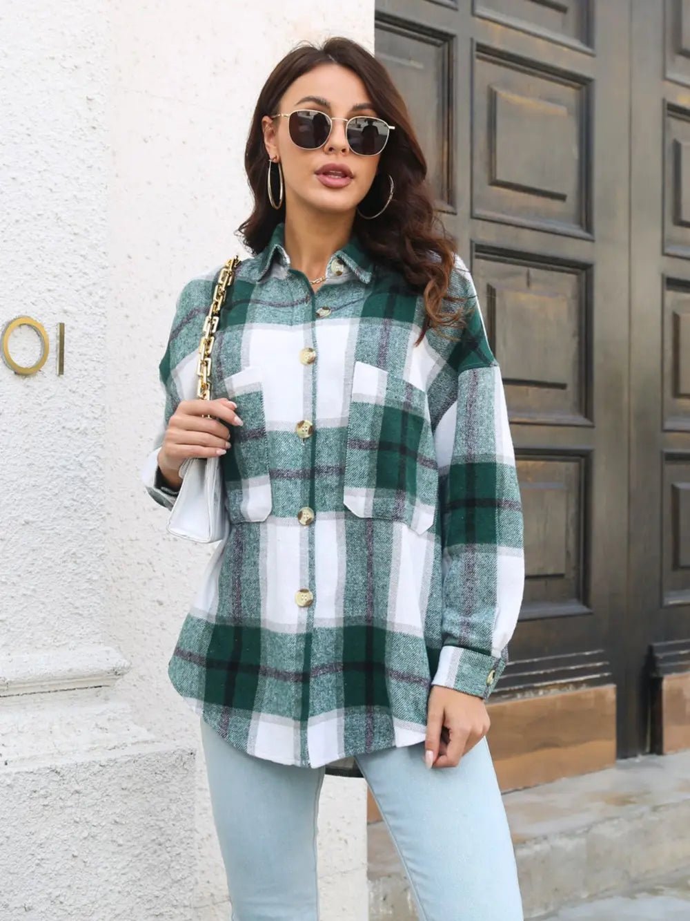 Plaid Button Up Collared Long Sleeve Shirt - RichDrip