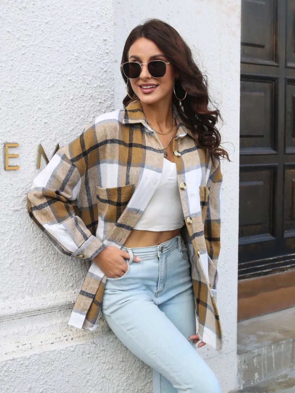 Plaid Button Up Collared Long Sleeve Shirt - RichDrip