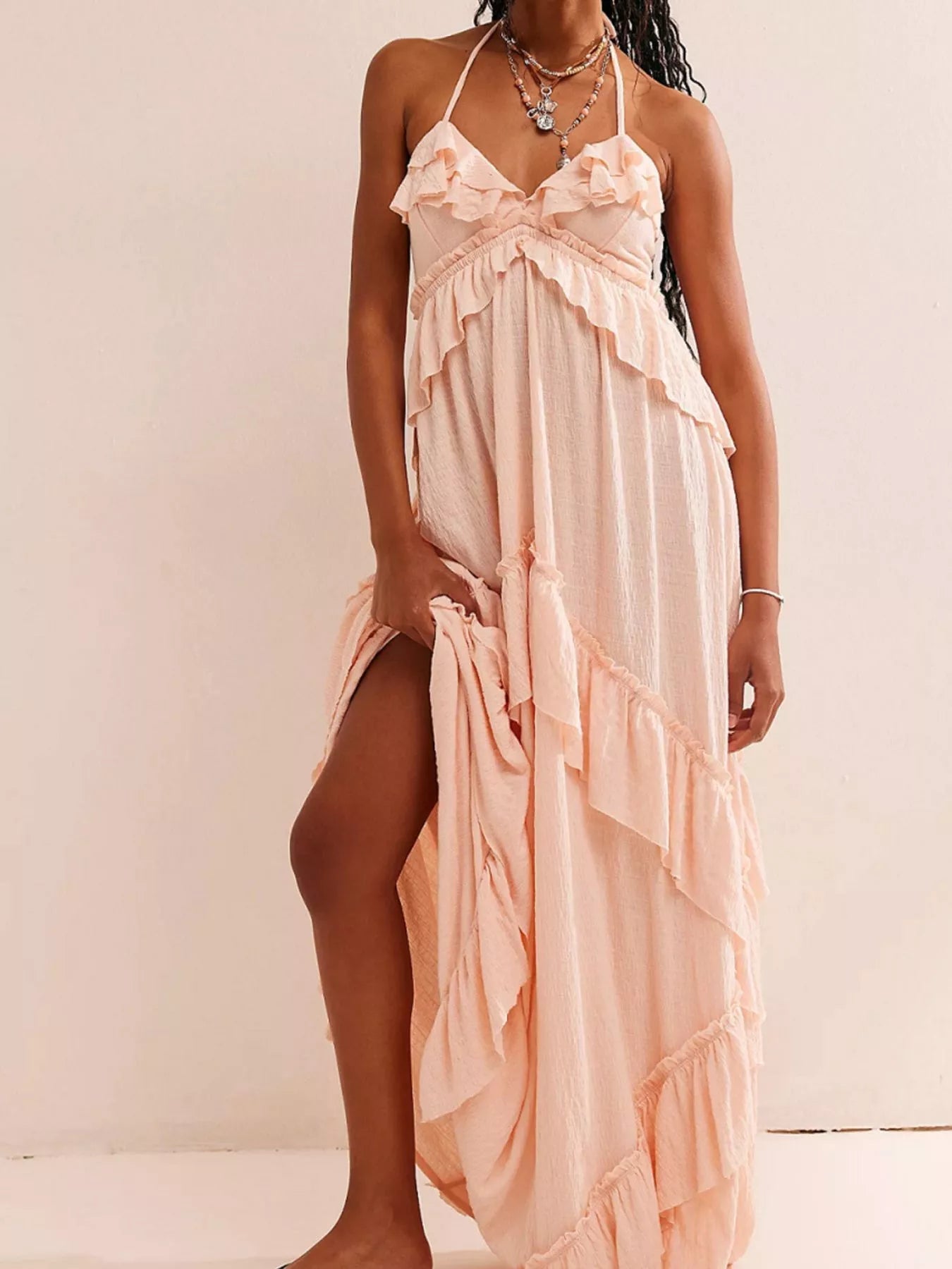 Ruffled Halter Neck Maxi Dress - RichDrip