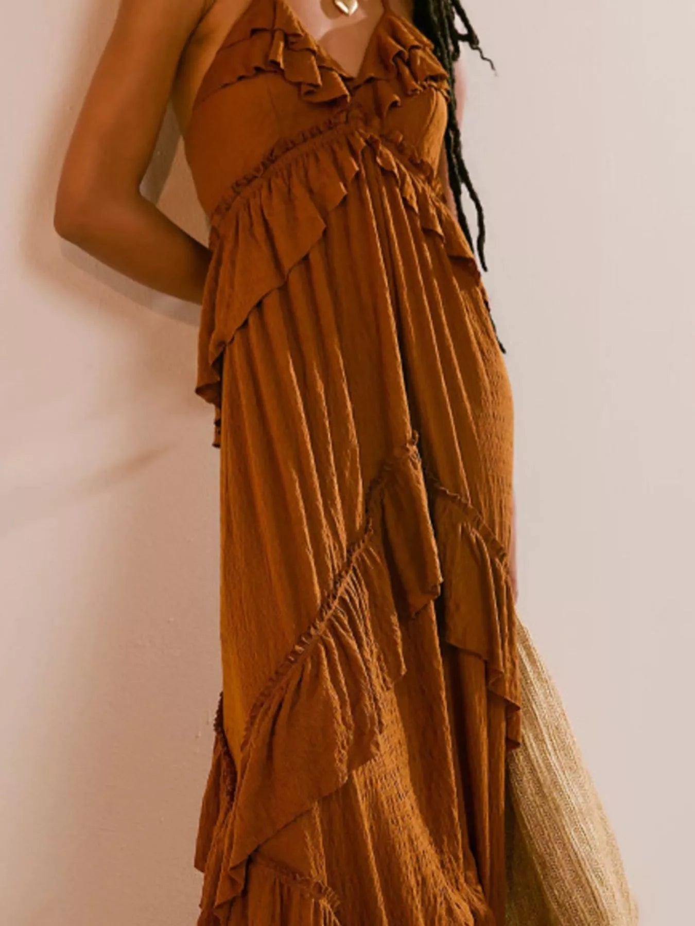 Ruffled Halter Neck Maxi Dress - RichDrip