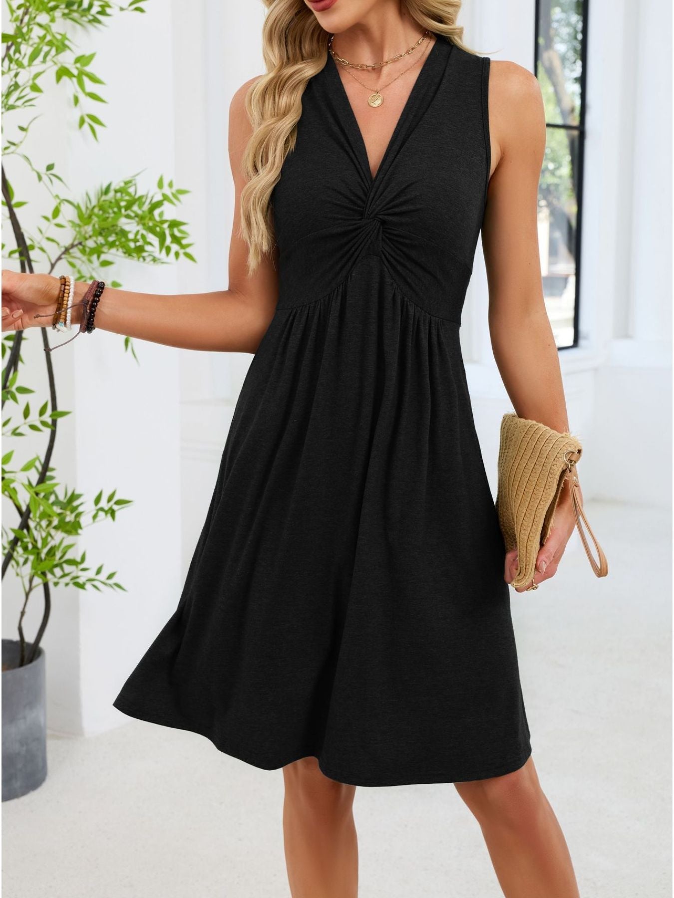 Sleeveless Twist Knot Front Casual Dress - RichDrip
