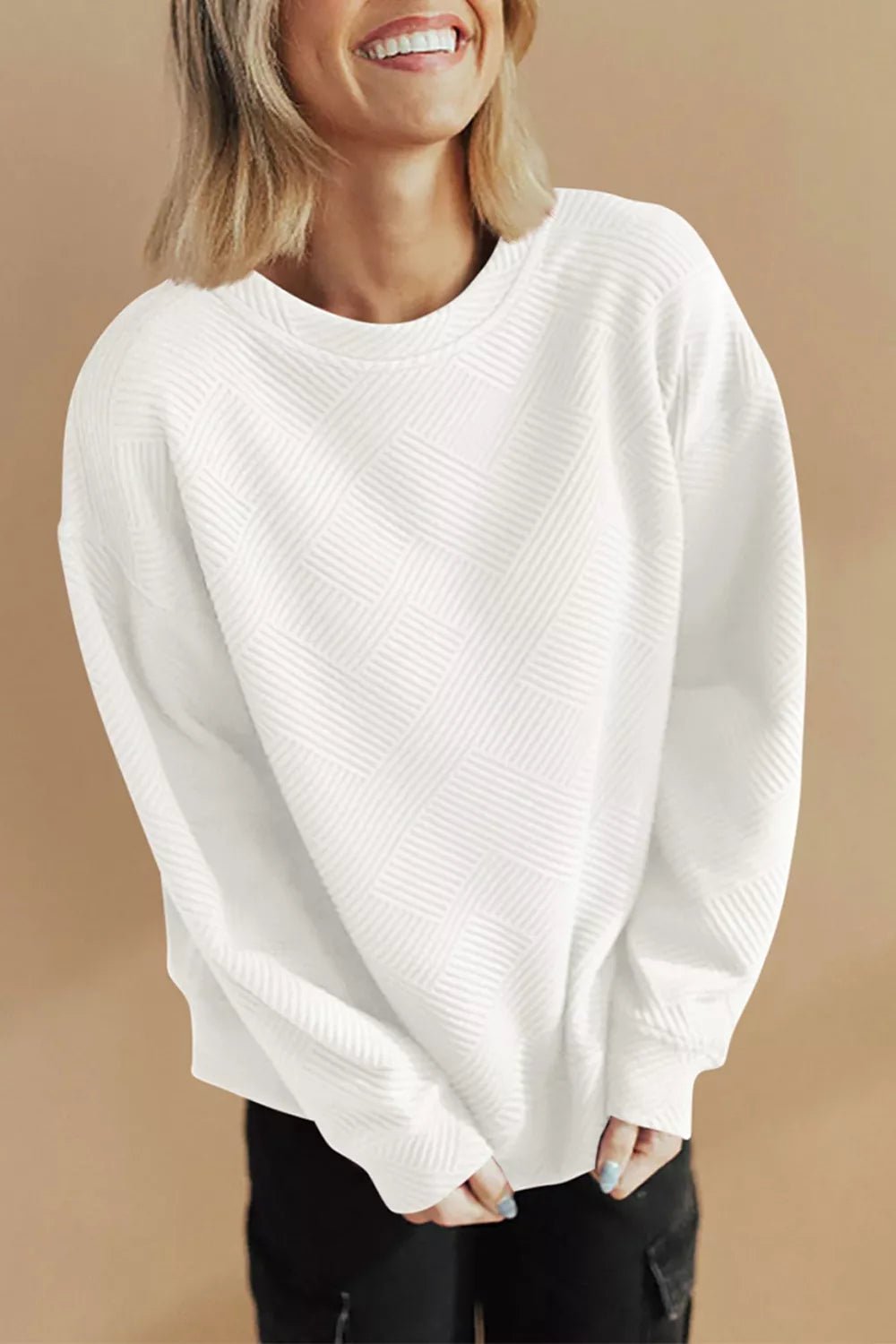 Textured Drop Shoulder Pullover Sweatshirt - RichDrip