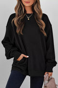 Textured Drop Shoulder Pullover Sweatshirt - RichDrip
