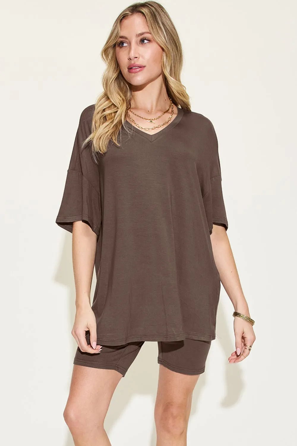 V-Neck Drop Shoulder T-Shirt & Shorts Set - RichDrip